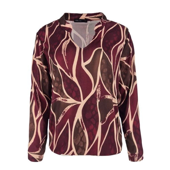 FOS Shirt 7871 Eefje wild leaf Port bruin ecru